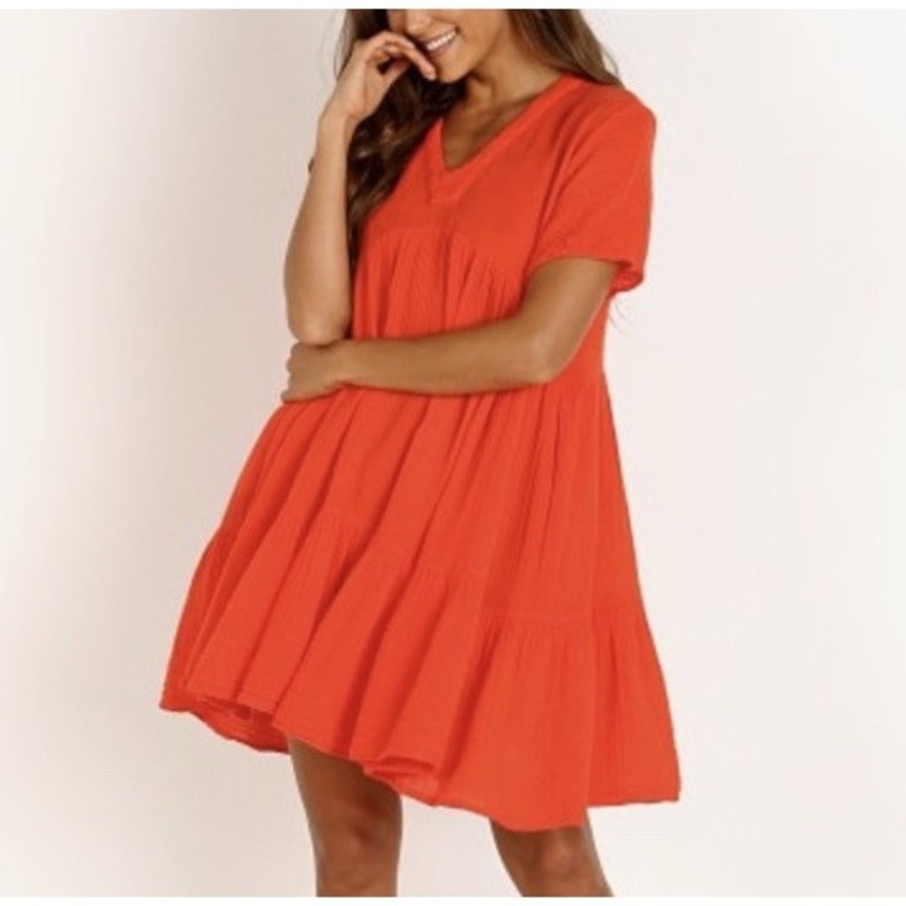 9 Seed Resort Women M/L Dahlia Gauze Tiered V-Neck Mini Dress Marbella‎